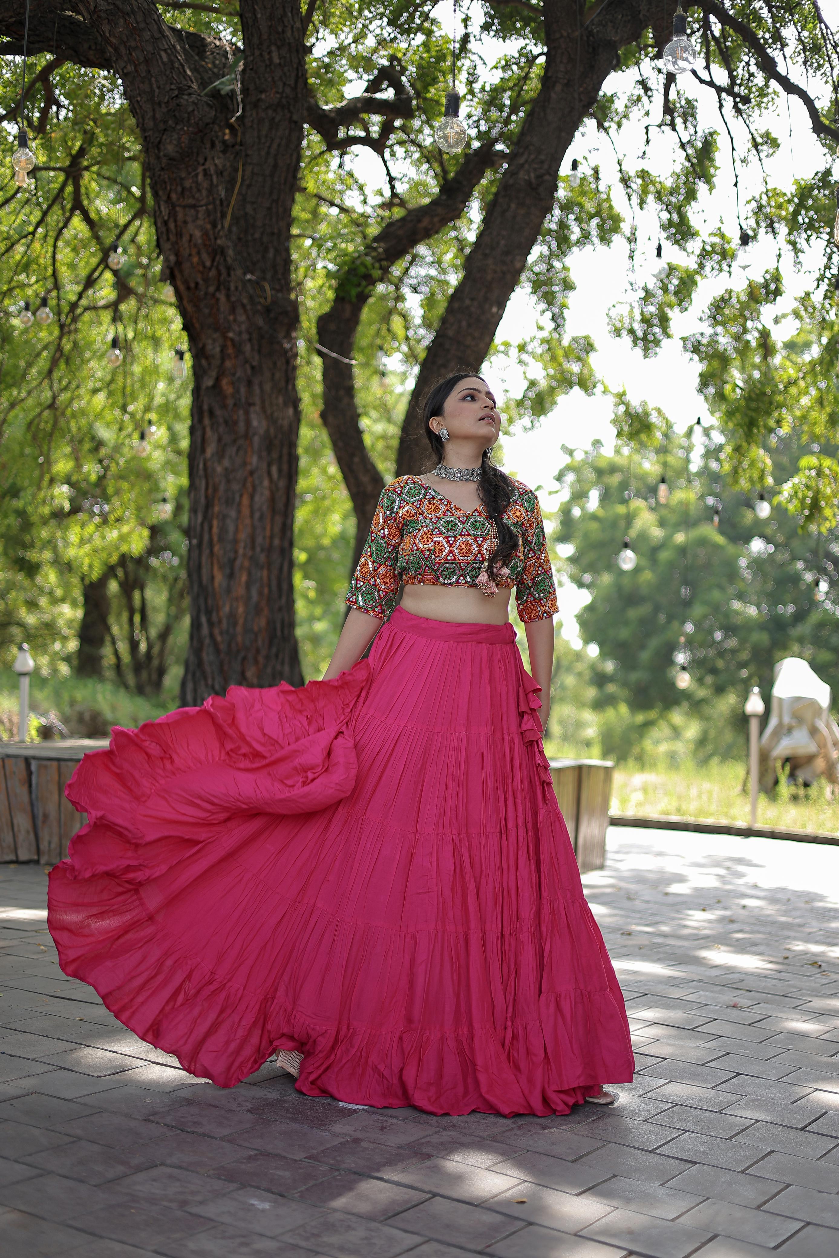Lorenvalley Pink Premium Rayon Lehenga with Georgette Embroidered Traditional Thread work Choli - Distacart