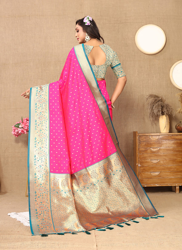 Lorenvalley Fashion Pink Soft Silk weaving Design Rich Zari Weaving Saree - Distacart