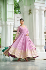 Thumbnail for Lorenvalley Fashion Pink Faux Georgette with Embroidered work Anarkali Gown with Dupatta