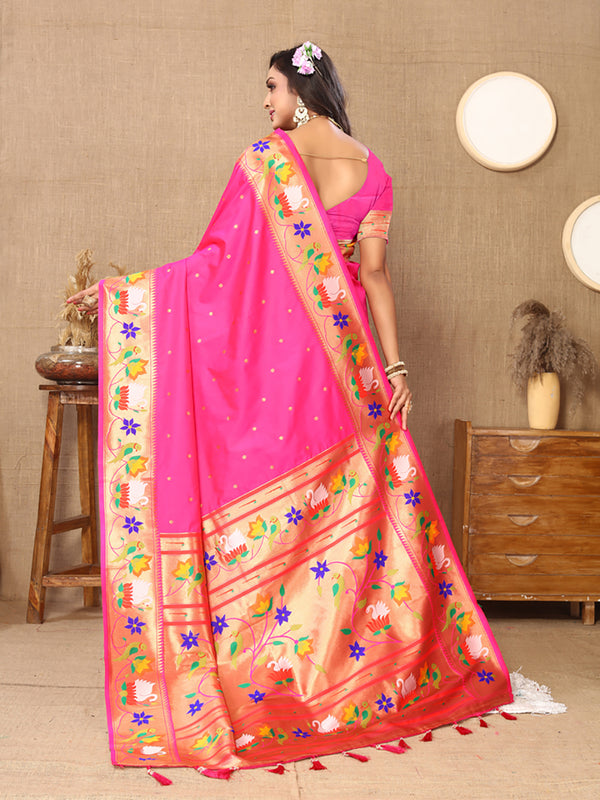 Lorenvalley Fashion Pink Soft Paithani Silk Woven Design Rich Zari Meenakari Weaving Saree - Distacart
