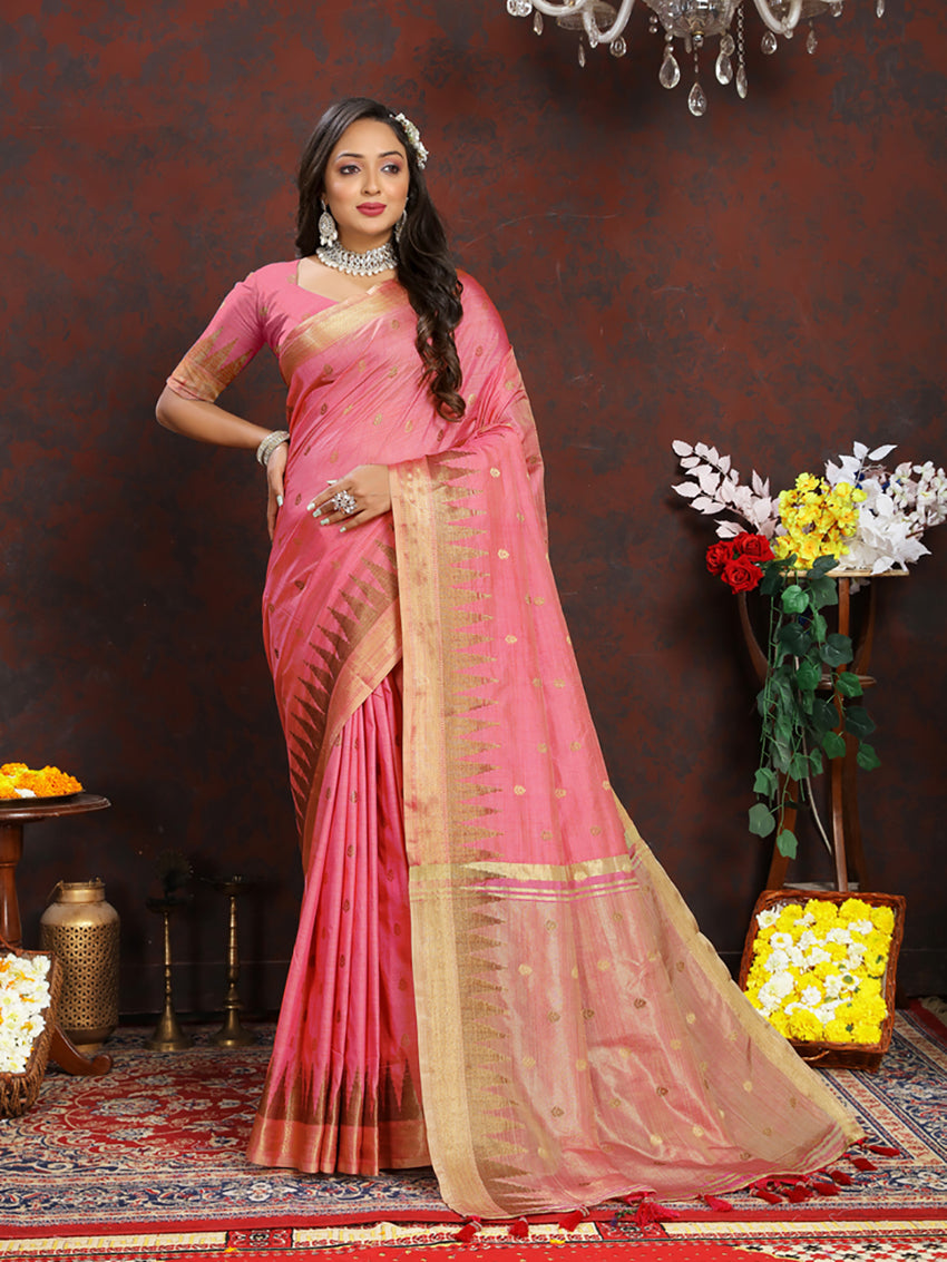 Lorenvalley Fashion Pink Soft Katan Silk Woven Design Zari Weaving Pallu Saree - Distacart