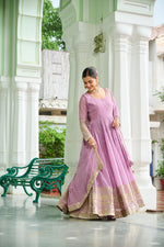 Thumbnail for Lorenvalley Fashion Pink Faux Georgette with Embroidered work Anarkali Gown with Dupatta