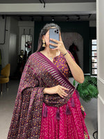 Thumbnail for Lorenvalley Pink Tussar Silk Bandhej And Ajarakh Print Lehenga Choli with Dupatta - Distacart