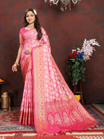 Thumbnail for Lorenvalley Fashion Pink Organza Silk Woven Design with Rich Meenakari Weaving Pallu Saree - Distacart