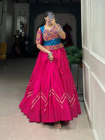 Thumbnail for Lorenvalley Pink Pure Cotton Plain With Gota Patti Touch Up Lehenga Choli - Distacart