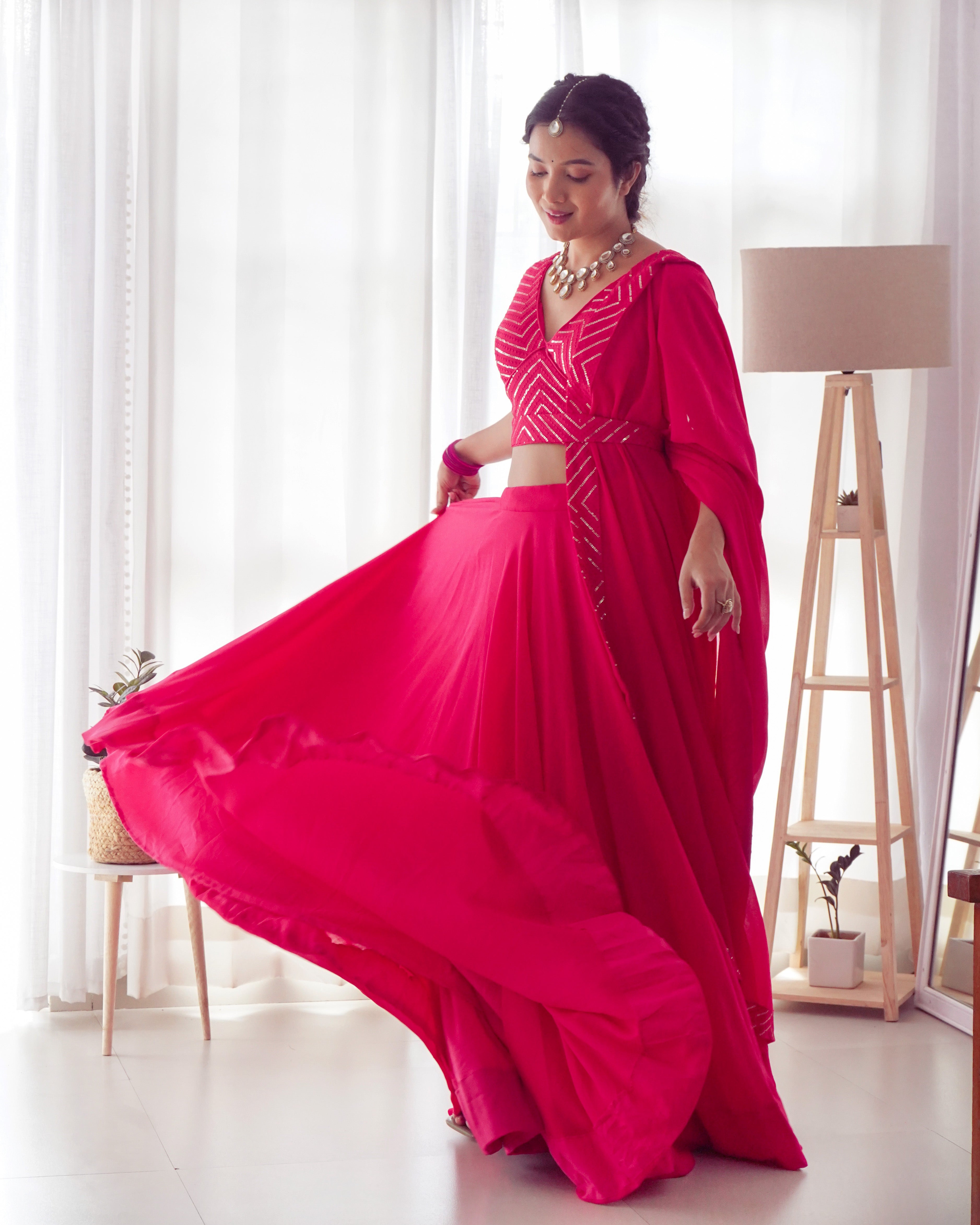 Lorenvalley Pink Faux Georgette Plain Micro Cotton Full Inner with Canvas Patta Double Lining Lehenga Choli - Distacart
