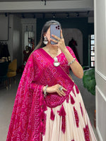 Thumbnail for Lorenvalley Pink Tussar Silk with Bandhej Print Lehenga Choli - Distacart