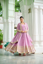 Thumbnail for Lorenvalley Fashion Pink Faux Georgette with Embroidered work Anarkali Gown with Dupatta
