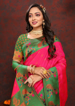 Thumbnail for Lorenvalley Fashion Pink Soft Paithani Silk Woven Design Rich Zari Meenakari Weaving Saree - Distacart