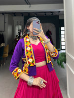 Thumbnail for Lorenvalley Pink Pure Rayon with Plain With Printed And Gamthi Patch Work With Lace Touch Up Lehenga Choli - Distacart