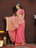 Thumbnail for Lorenvalley Fashion Pink Soft Katan Silk Woven Design Zari Weaving Pallu Saree - Distacart