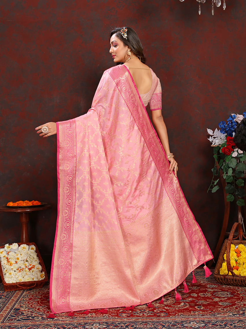 Lorenvalley Fashion Pink Soft Katan Silk Woven Design Zari Weaving Pallu Saree - Distacart