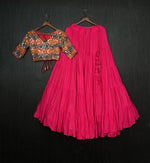 Thumbnail for Lorenvalley Pink Premium Rayon Lehenga with Georgette Embroidered Traditional Thread work Choli - Distacart