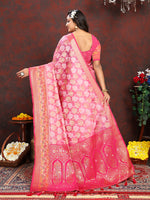 Thumbnail for Lorenvalley Fashion Pink Organza Silk Woven Design with Rich Meenakari Weaving Pallu Saree - Distacart