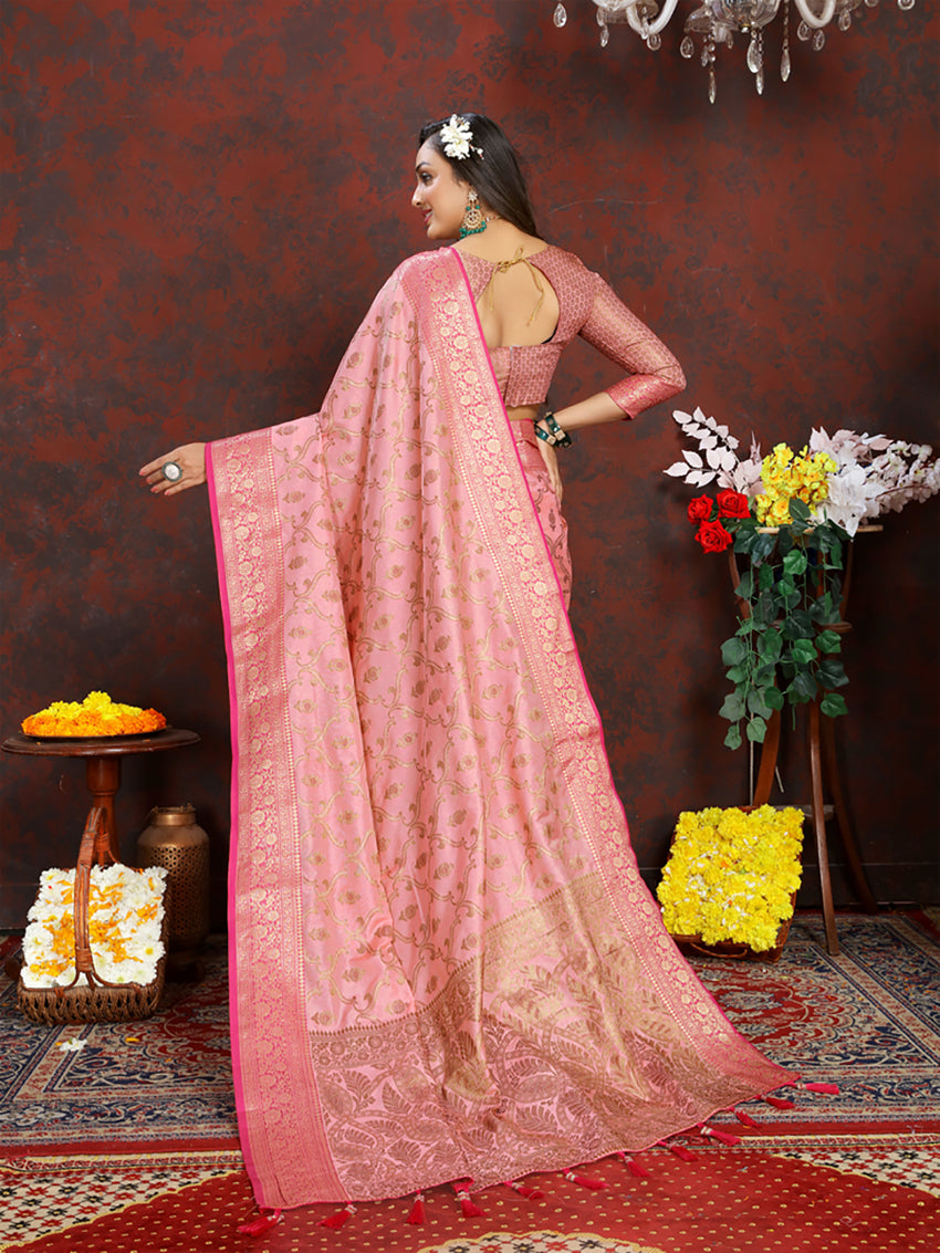 Lorenvalley Fashion Pink Soft Katan Silk Woven Design Rich Zari Weaving Pallu Saree - Distacart