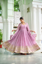 Thumbnail for Lorenvalley Fashion Pink Faux Georgette with Embroidered work Anarkali Gown with Dupatta
