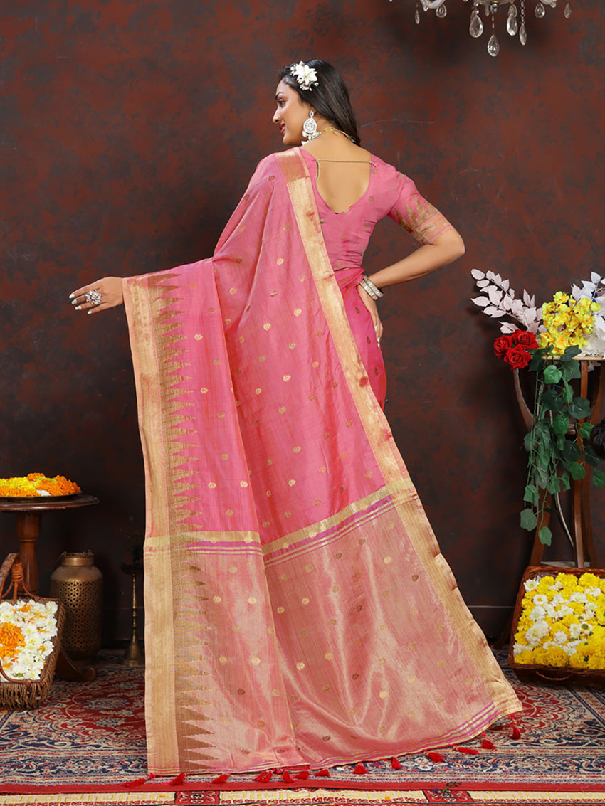 Lorenvalley Fashion Pink Soft Katan Silk Woven Design Zari Weaving Pallu Saree - Distacart