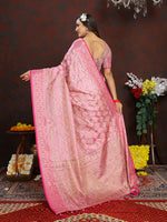 Thumbnail for Lorenvalley Fashion Pink Soft Katan Silk Woven Design Rich Zari Weaving Pallu Saree - Distacart