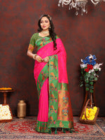 Thumbnail for Lorenvalley Fashion Pink Soft Paithani Silk Woven Design Rich Zari Meenakari Weaving Saree - Distacart