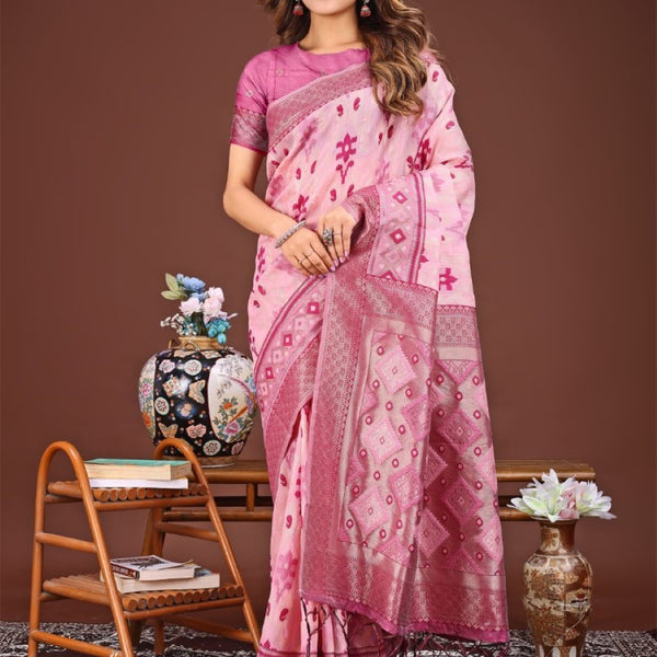 Anaita Pink Banarasi Silk Saree With Blouse - Distacart