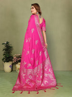 Thumbnail for Anaita Pink Zari Butta Work Satin Silk Saree With Blouse - Distacart