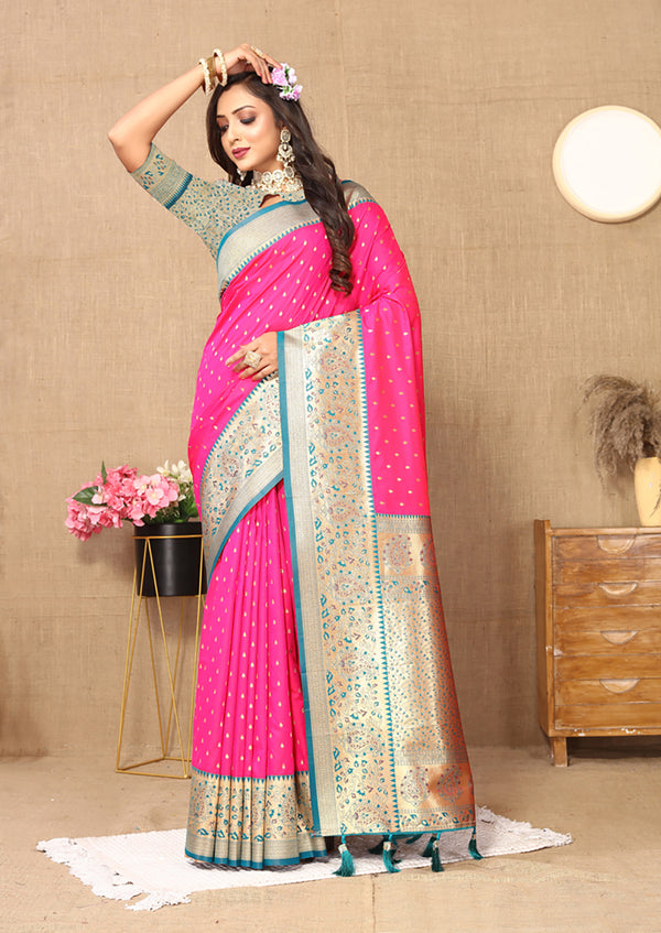 Lorenvalley Fashion Pink Soft Silk weaving Design Rich Zari Weaving Saree - Distacart