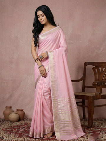 Anaita Pink Cotton Saree With Blouse - Distacart