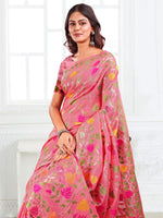 Thumbnail for Anaita Pink Linen Printed Saree With Blouse - Distacart