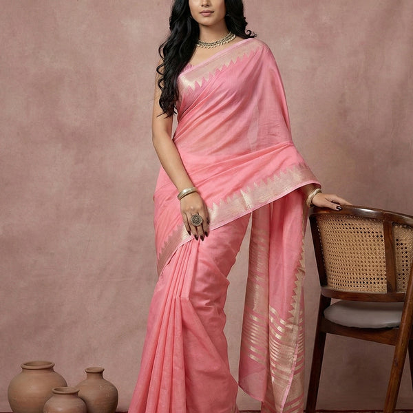 Anaita Pink Cotton Saree With Blouse - Distacart