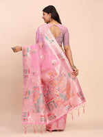 Thumbnail for Anaita Pink Linen Woven Work Saree With Blouse - Distacart