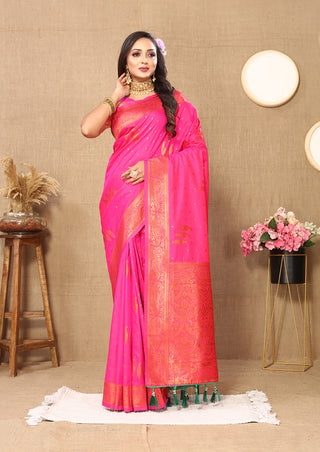 Lorenvalley Fashion Pink Soft Silk Copper Zari weaving Design Saree - Distacart