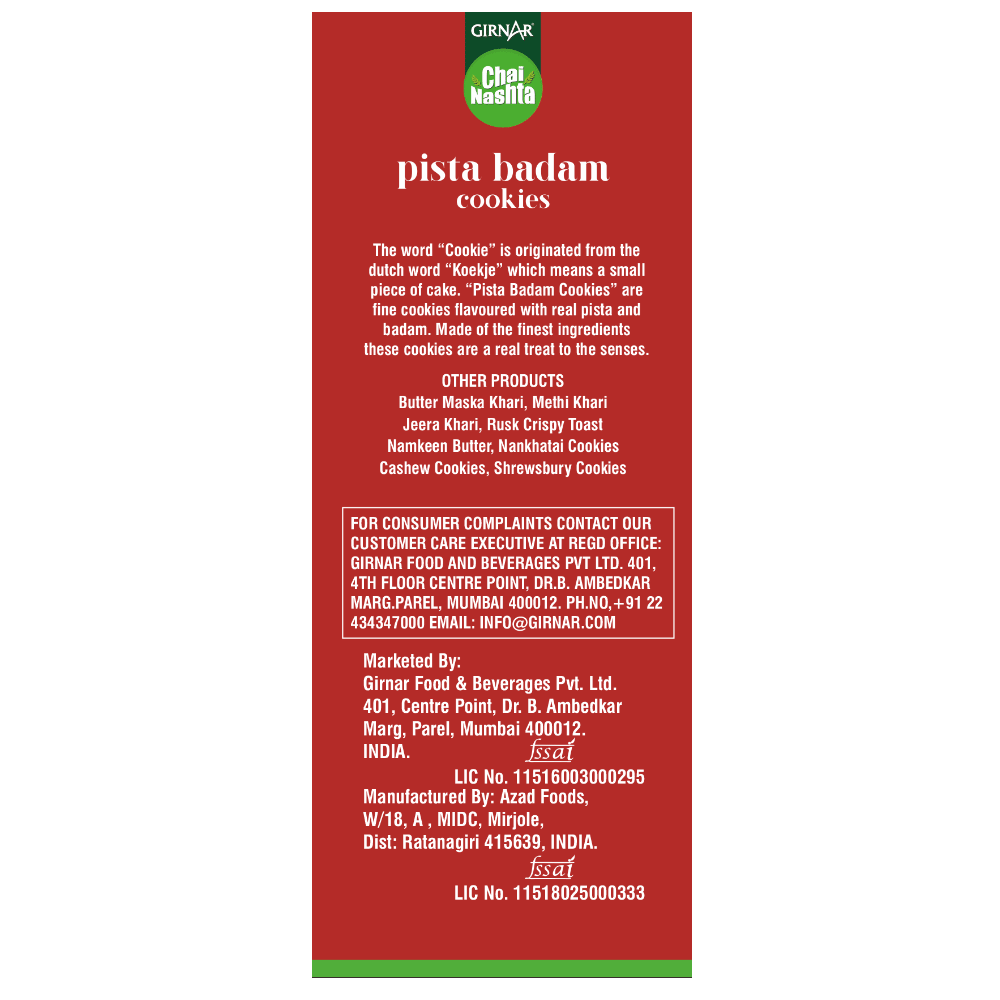 Girnar Chai Nashta - Pista Badam Cookies - Distacart