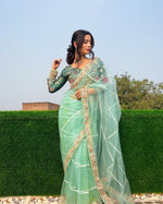 Thumbnail for Evanik Pista Net Embroidery work Saree with Moti Hand work Blouse