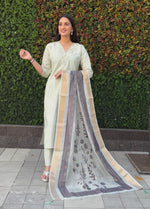 Thumbnail for Lorenvalley Fashion Pista Roman Silk Hand Work Kurta Pant with Dupatta