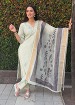 Thumbnail for Lorenvalley Fashion Pista Roman Silk Hand Work Kurta Pant with Dupatta