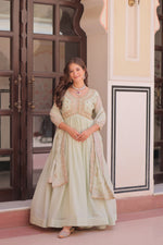 Thumbnail for Lorenvalley Fashion Pista Star Georgette with Beads & Sequins Multi Embroidered work Anarkali Gown with Dupatta