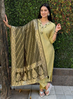 Thumbnail for Lorenvalley Fashion Pista Roman Silk Hand Work Kurta Pant with Dupatta