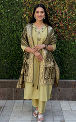 Thumbnail for Lorenvalley Fashion Pista Roman Silk Hand Work Kurta Pant with Dupatta