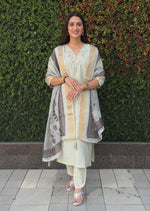 Thumbnail for Lorenvalley Fashion Pista Roman Silk Hand Work Kurta Pant with Dupatta