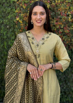 Thumbnail for Lorenvalley Fashion Pista Roman Silk Hand Work Kurta Pant with Dupatta