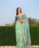 Thumbnail for Evanik Pista Net Embroidery work Saree with Moti Hand work Blouse