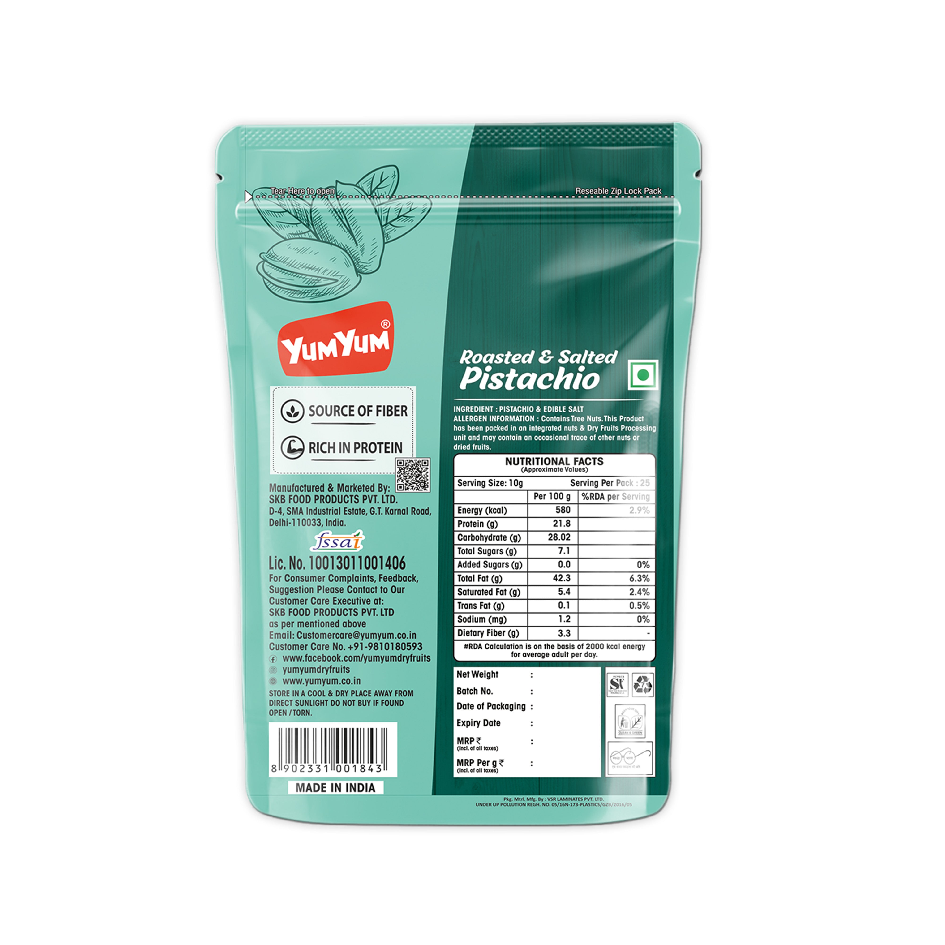 Yum Yum Roasted & Salted Pistachios Pouch - Dista