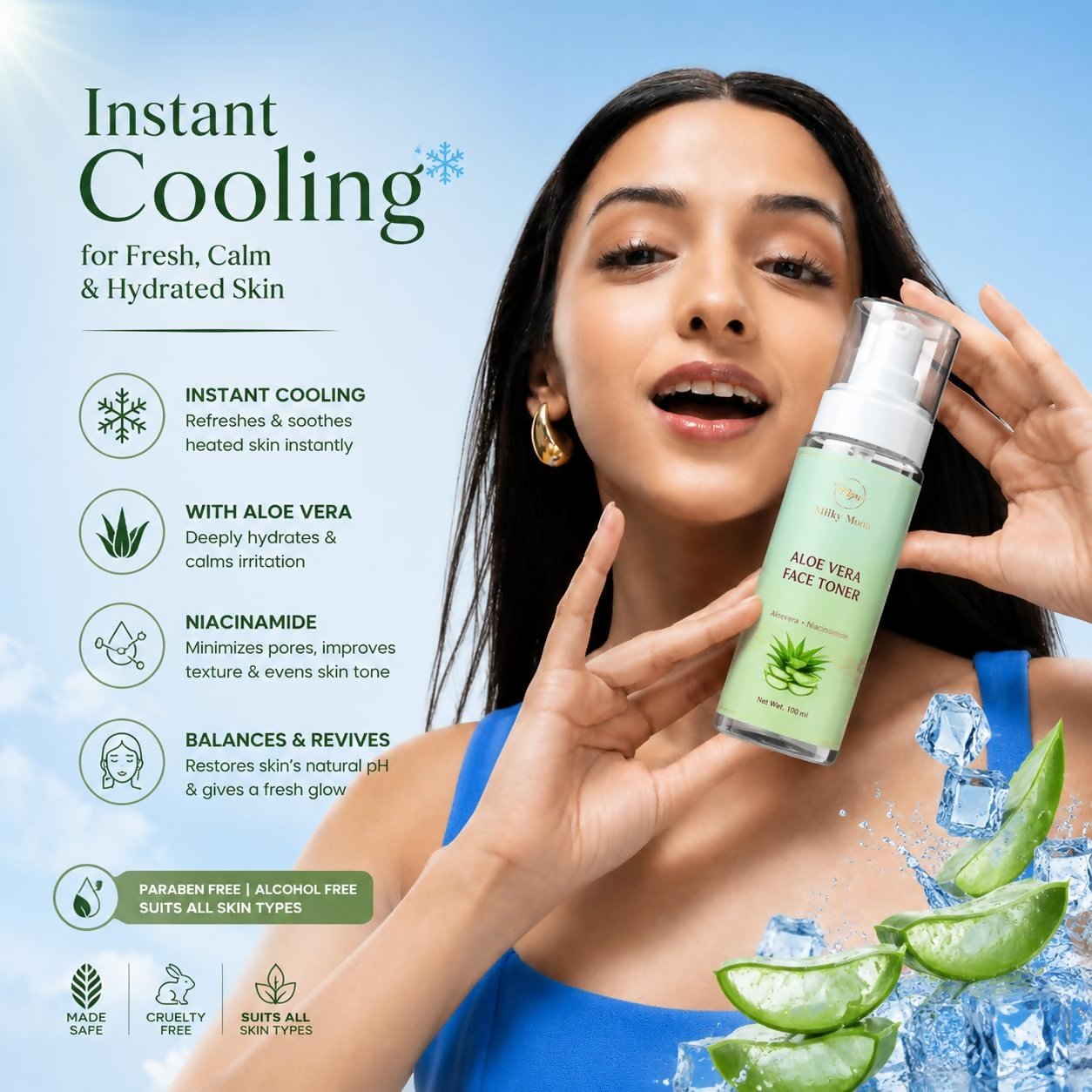 Milky Moon Aloe Vera Toner Instant Cooling & Hydrating Face Toner - Dista
