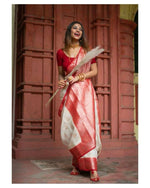 Thumbnail for Preksha Creation Designer Women Banarasi Soft Silk Saree - White - Distacart