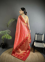 Thumbnail for Joban Fashion Peach Banarasi Soft Silk Woven Butti Saree - Distacart
