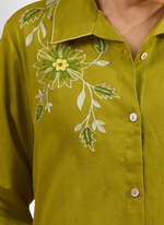 Thumbnail for Joban Fashion Green Cotton, Linen Embroidered Readymade Cord Set - Distacart