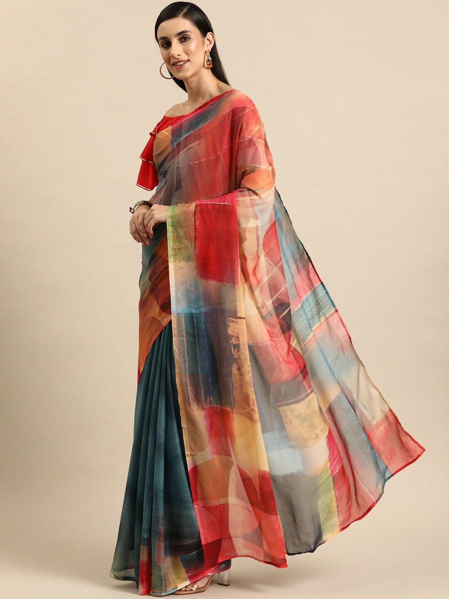 Ahalyaa Women's Traditional Semi Stitch Saree - Grey - Distacart