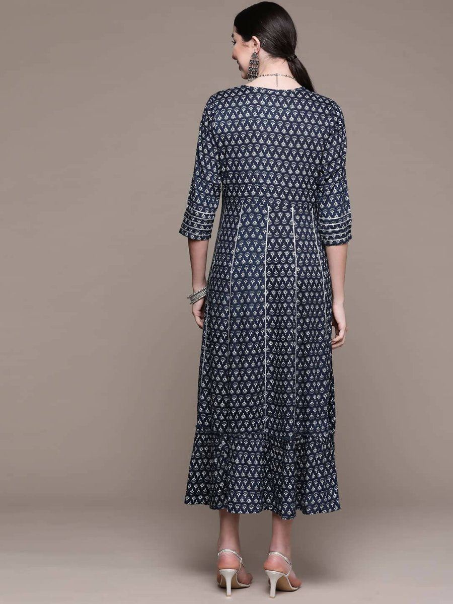Anubhutee Women's Viscose Rayon Navy Blue Printed Ethnic Dress - Distacart