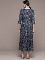Thumbnail for Anubhutee Women's Viscose Rayon Navy Blue Printed Ethnic Dress - Distacart