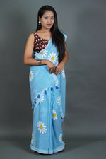 Thumbnail for Exclusive Collection Sky Pure Cotton Saree With Sunflower Design